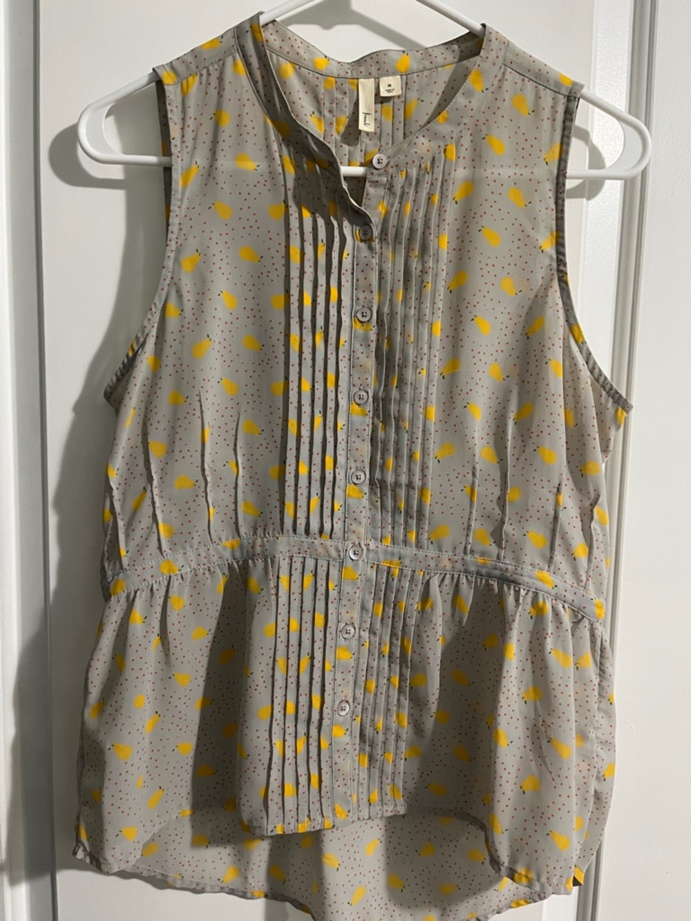 Frenchi Gray Sleeveless Blouse with Yellow Lemon Print